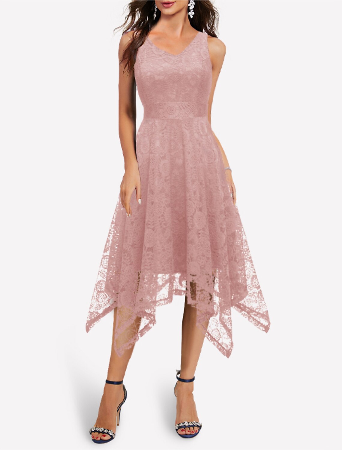 Wholesale A-Line Cocktail Dresses Vintage Dress Graduation Party Wear Knee Length Sleeveless V Neck Lace with Pleats